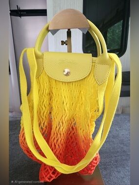 Longchamp X Filt Yellow to Orange Ombre Knit Fringe Shoulder Bag